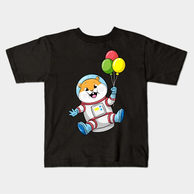 Hamster as Astronaut with Balloons Kids T-Shirt by Markus Schnabel